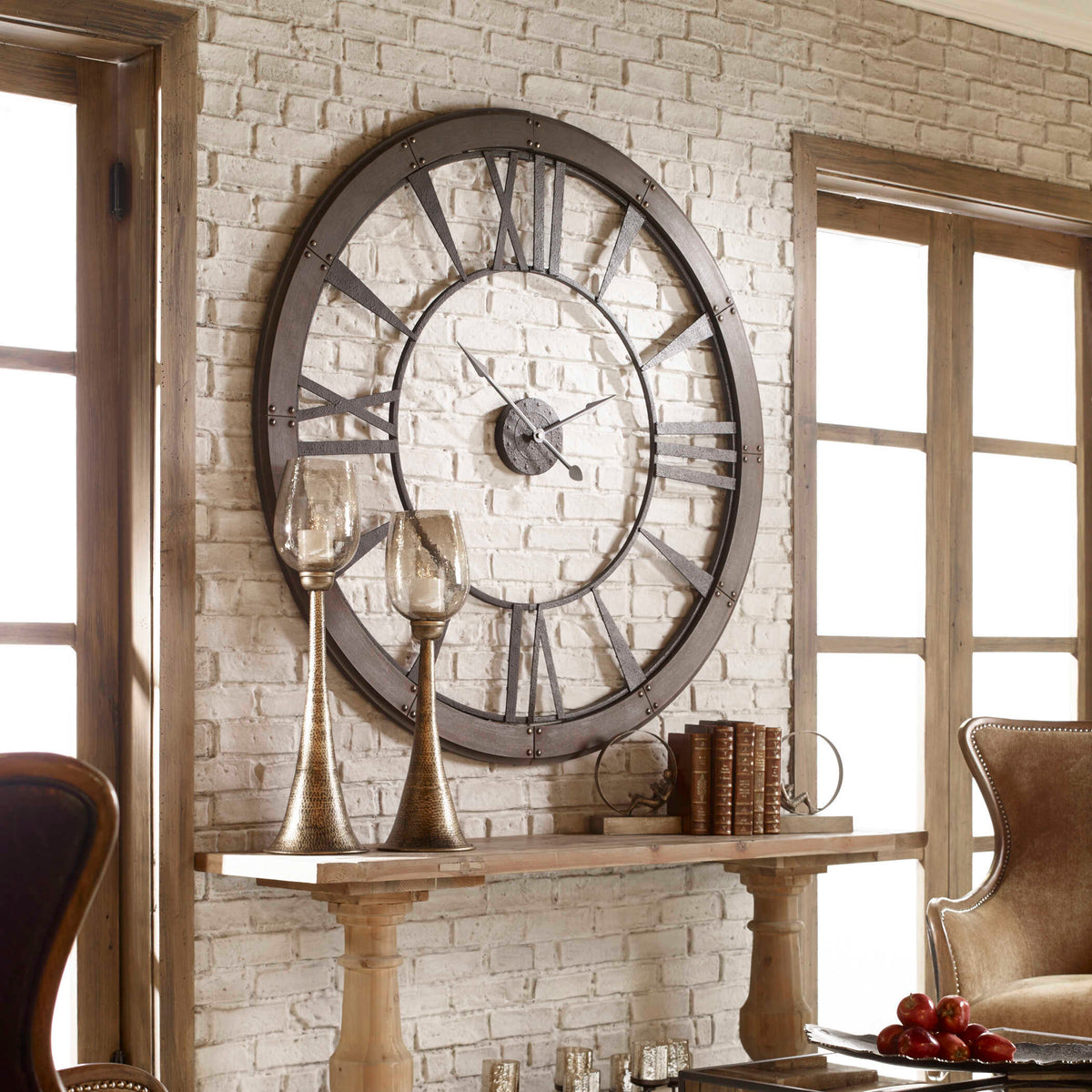 Ronan Black/Gray/Woodtone Wall Clock Large - Ornate Home