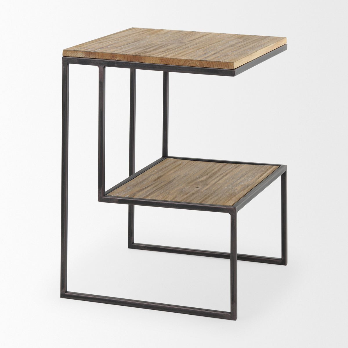 Ronin Black Square 2-Tier Wood Metal Accent Table - Ornate Home