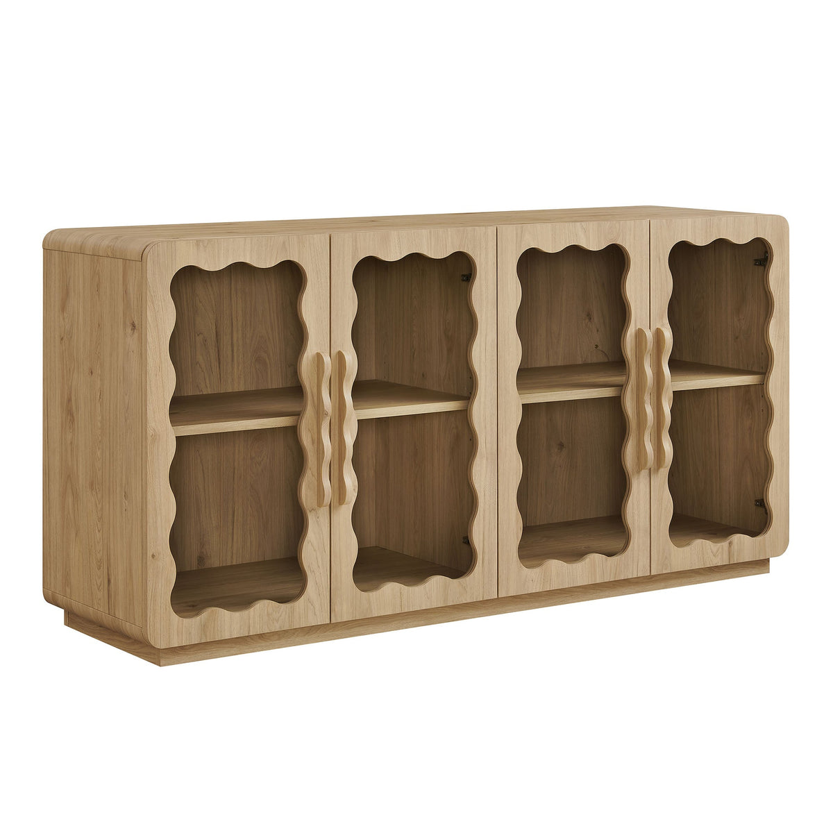 Rory Light Oak 62 Inch Four-Door Scalloped Glass Sideboard