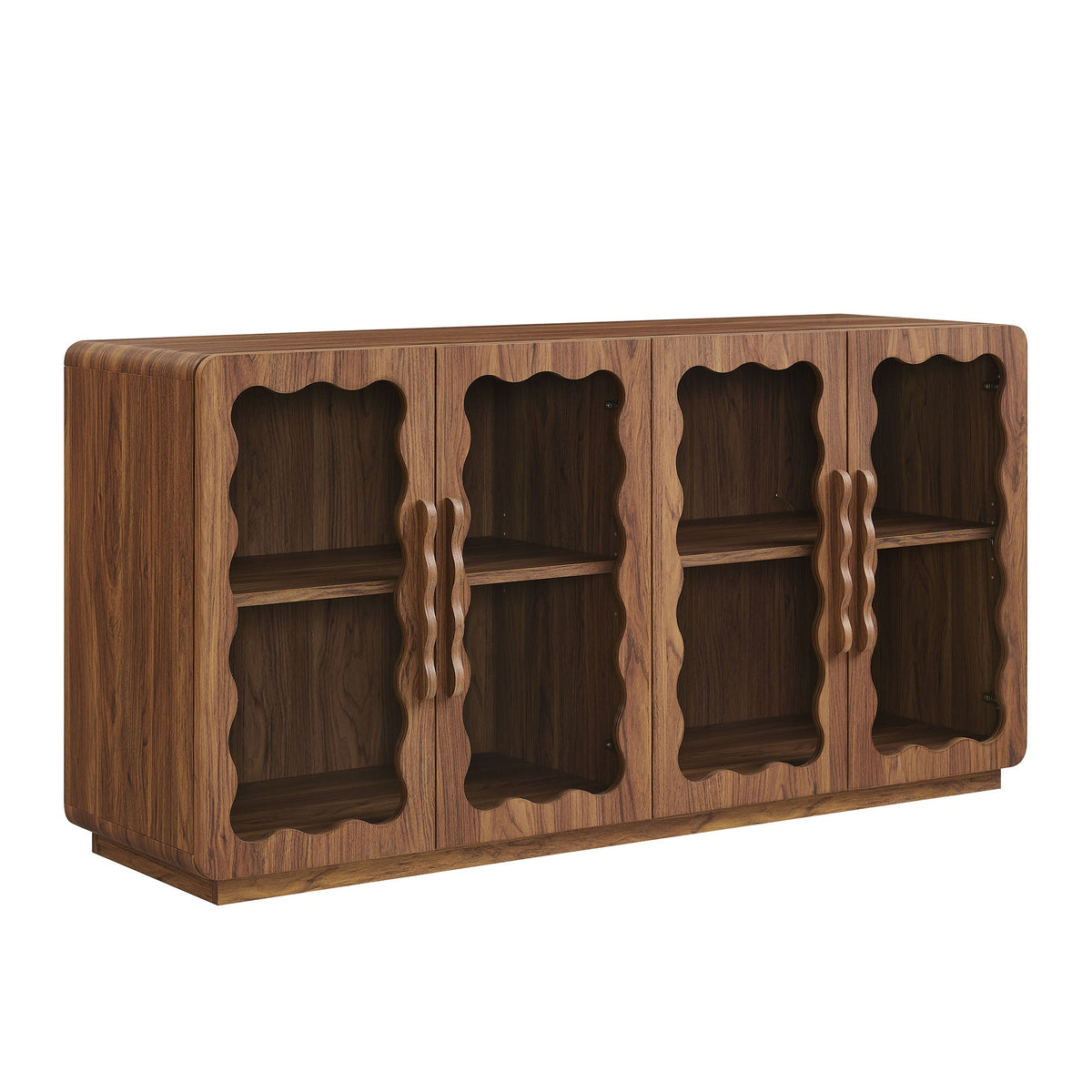 Rory Walnut 62 Inch Four-Door Scalloped Glass Sideboard