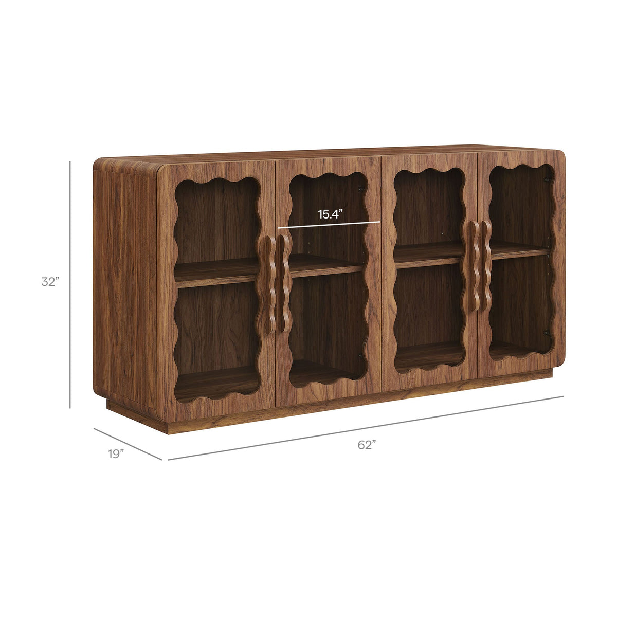Rory Walnut 62 Inch Four-Door Scalloped Glass Sideboard