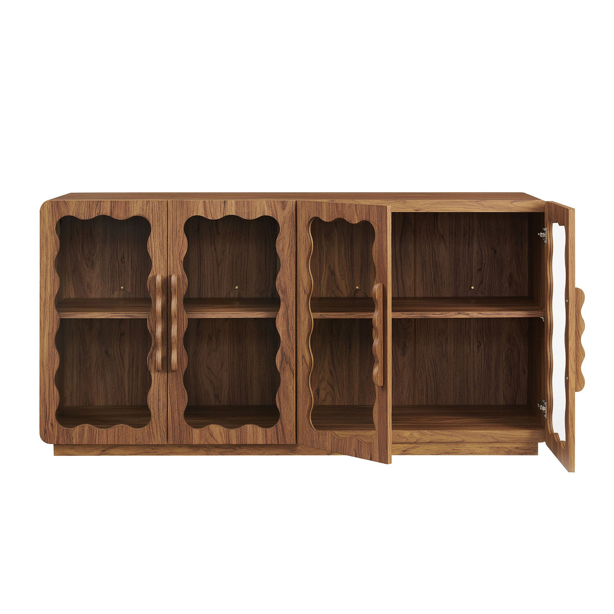 Rory Walnut 62 Inch Four-Door Scalloped Glass Sideboard