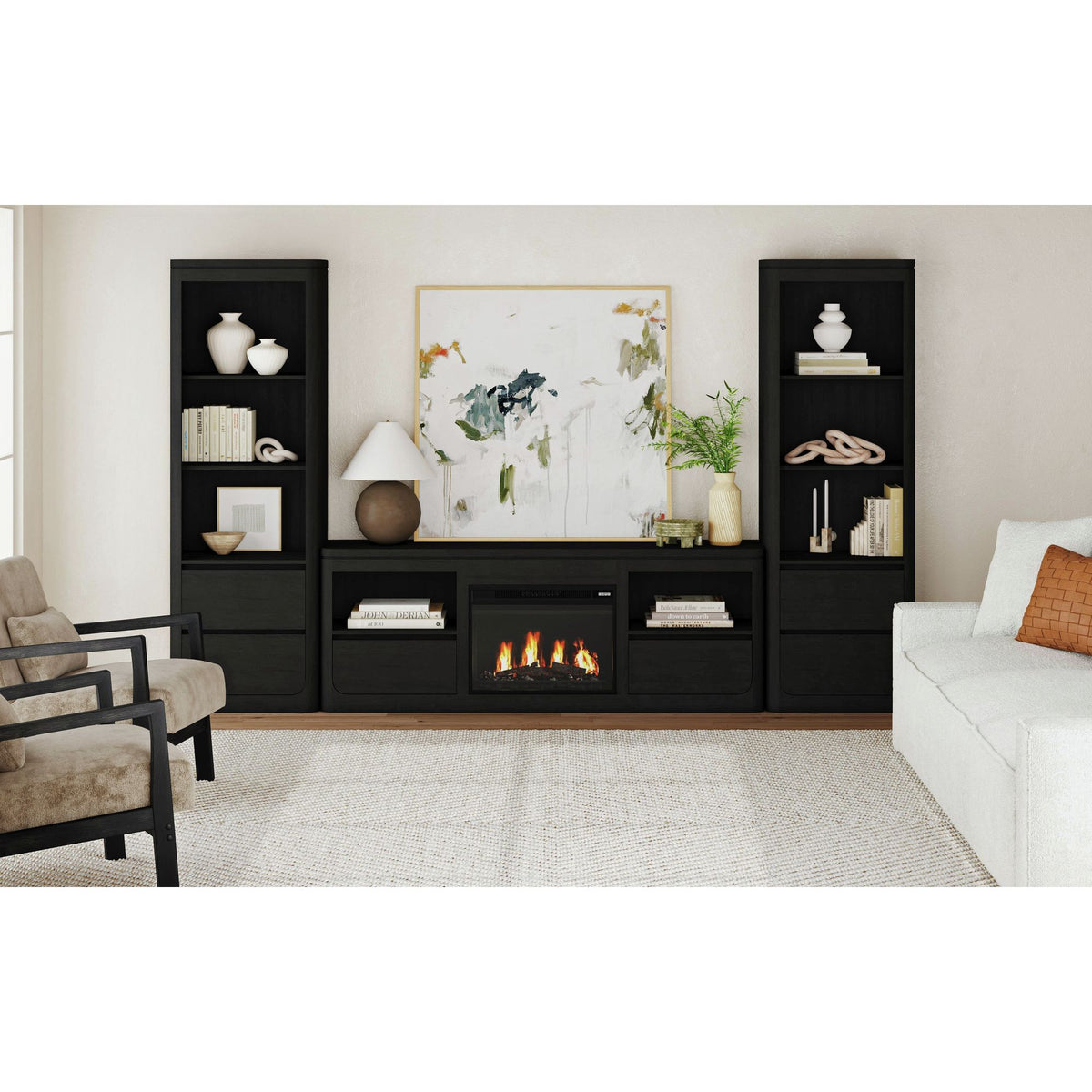 Rosalie Black 71" TV Console without Fireplace Insert - Ornate Home