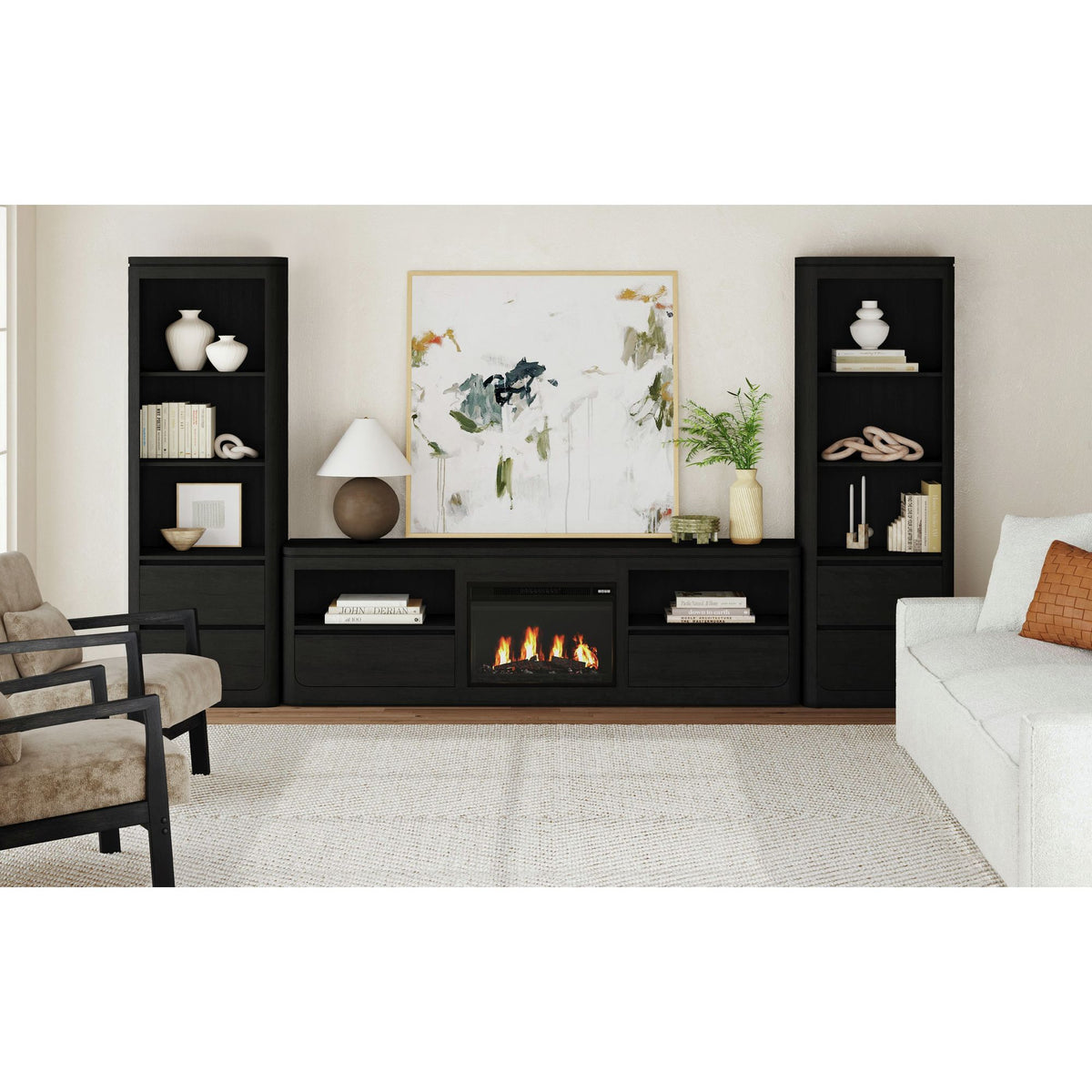 Rosalie Black 82" TV Console without Fireplace Insert - Ornate Home