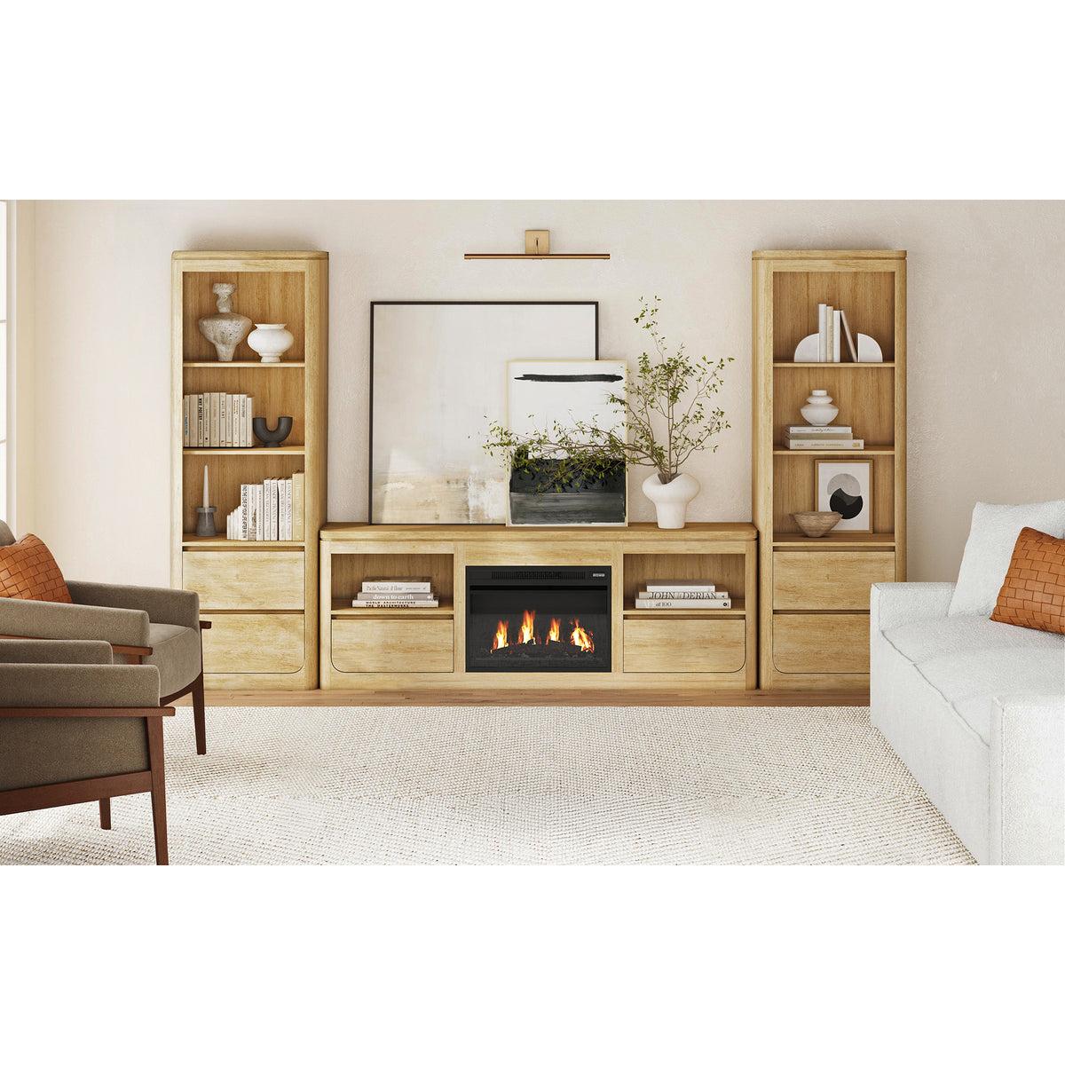Rosalie Natural 71" TV Console with Fireplace Insert - Ornate Home