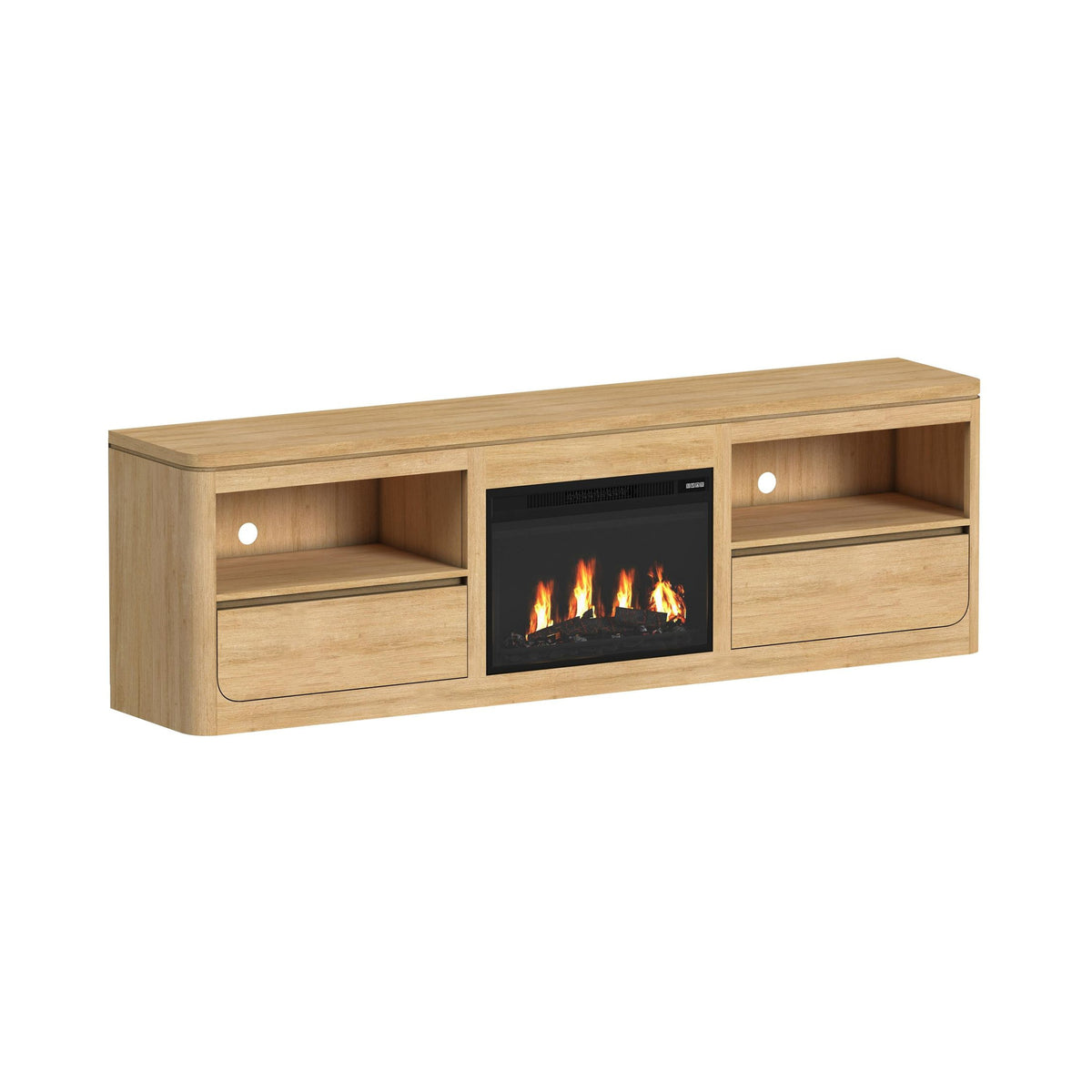 Rosalie Natural 82" TV Console with Fireplace Insert - Ornate Home