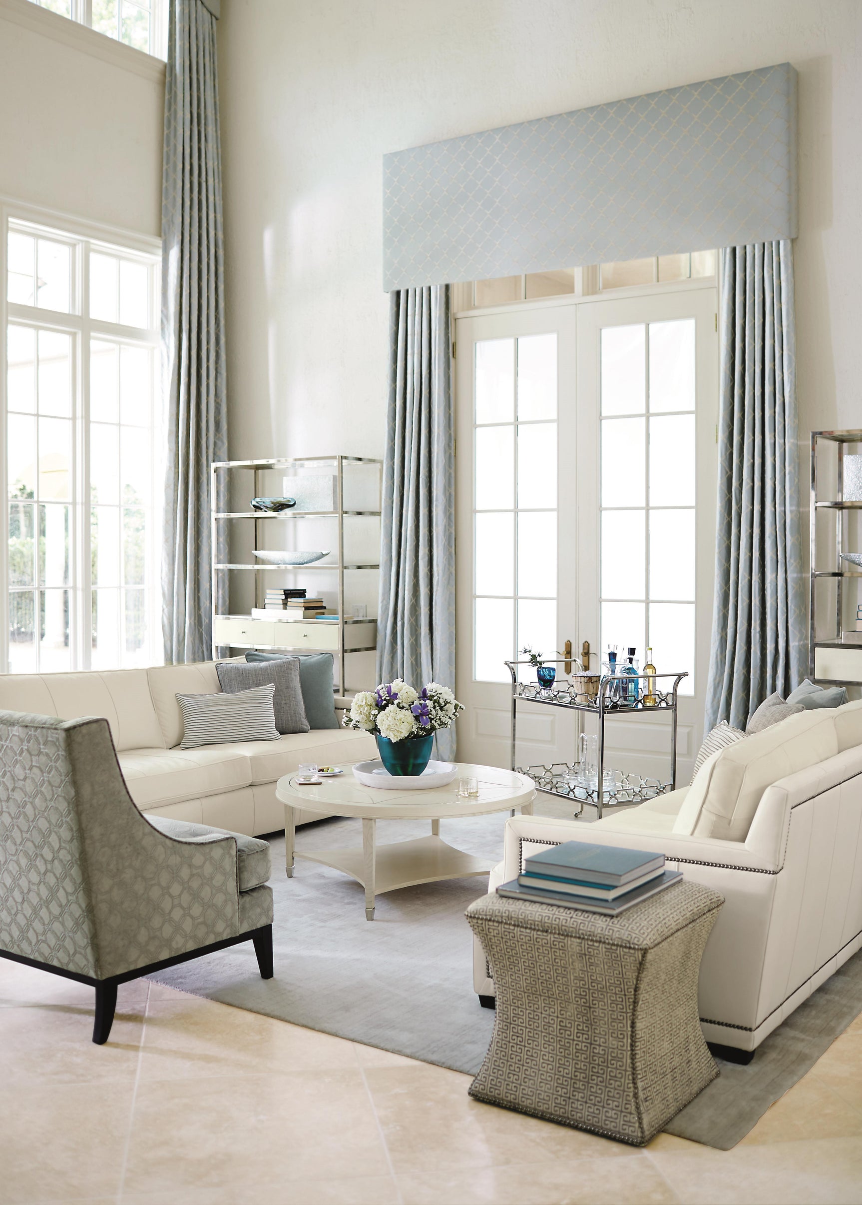 Roscoe Blue Fabric Ottoman - Ornate Home