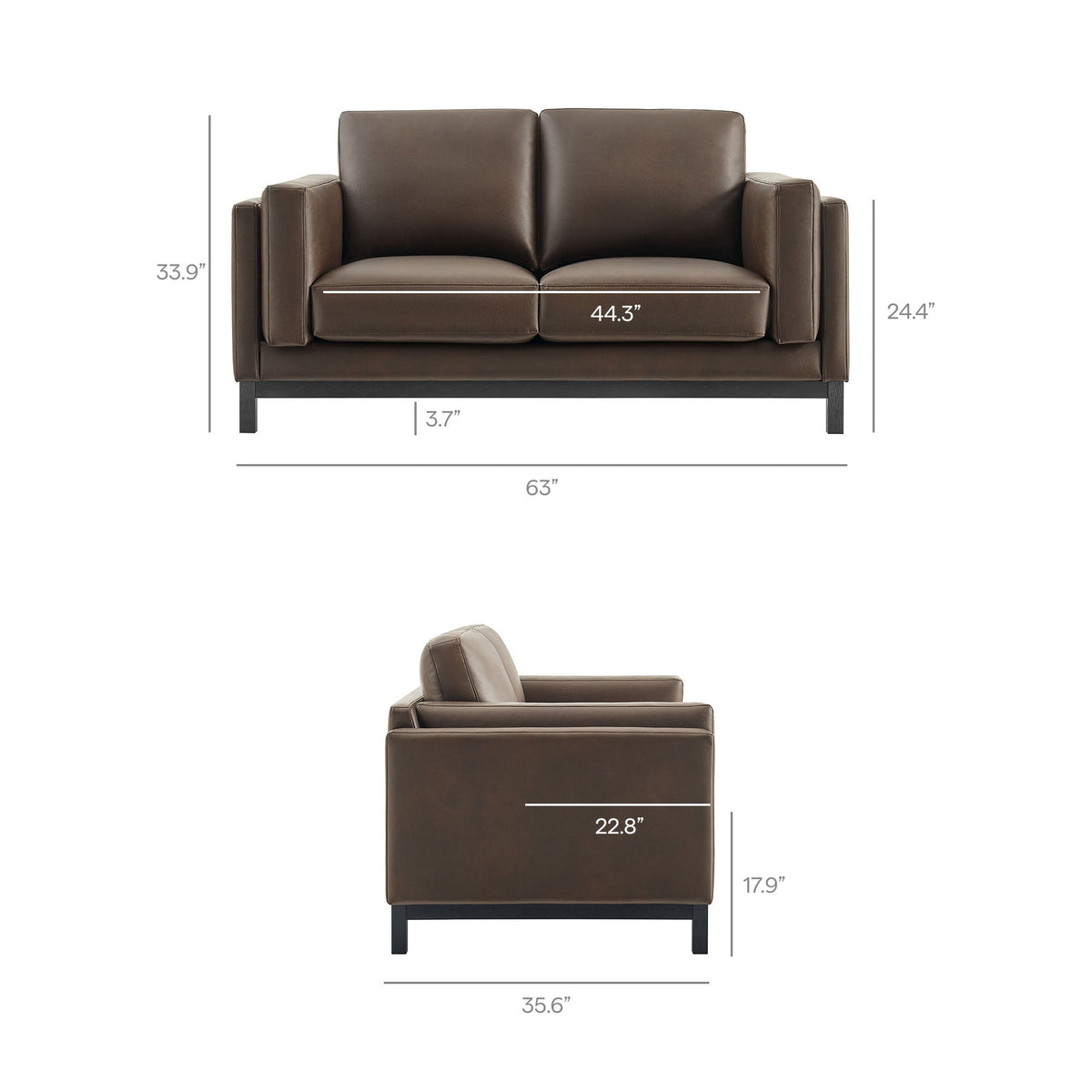 Roscoe Espresso 63 inch Vegan Leather Loveseat - Ornate Home