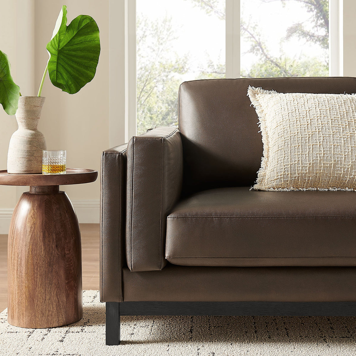 Roscoe Espresso 81 inch Vegan Leather Sofa - Ornate Home