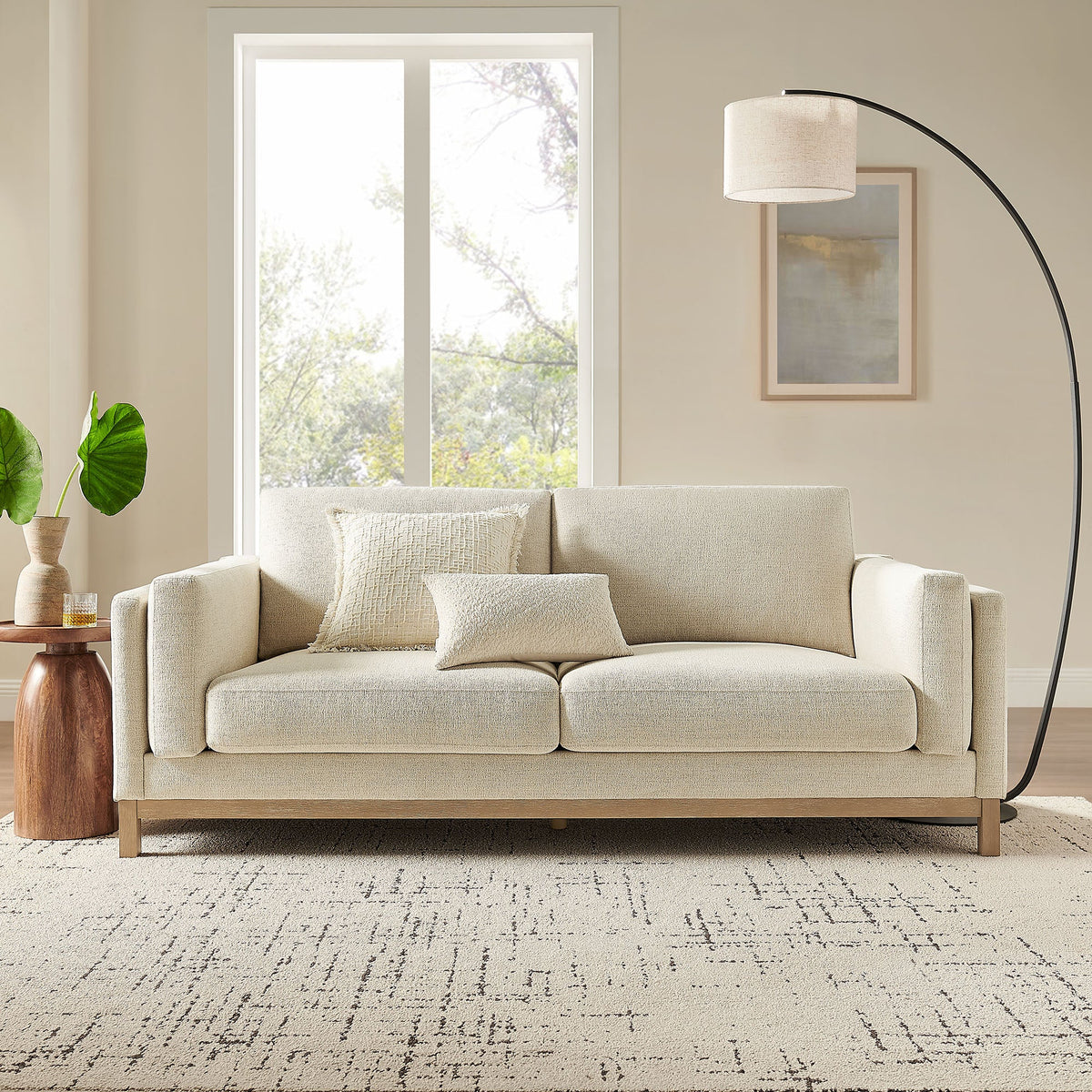 Roscoe Ivory 81 inch Fabric Sofa - Ornate Home