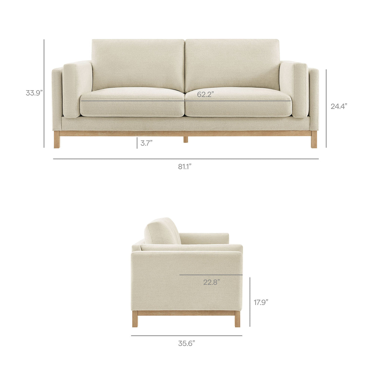 Roscoe Ivory 81 inch Fabric Sofa - Ornate Home