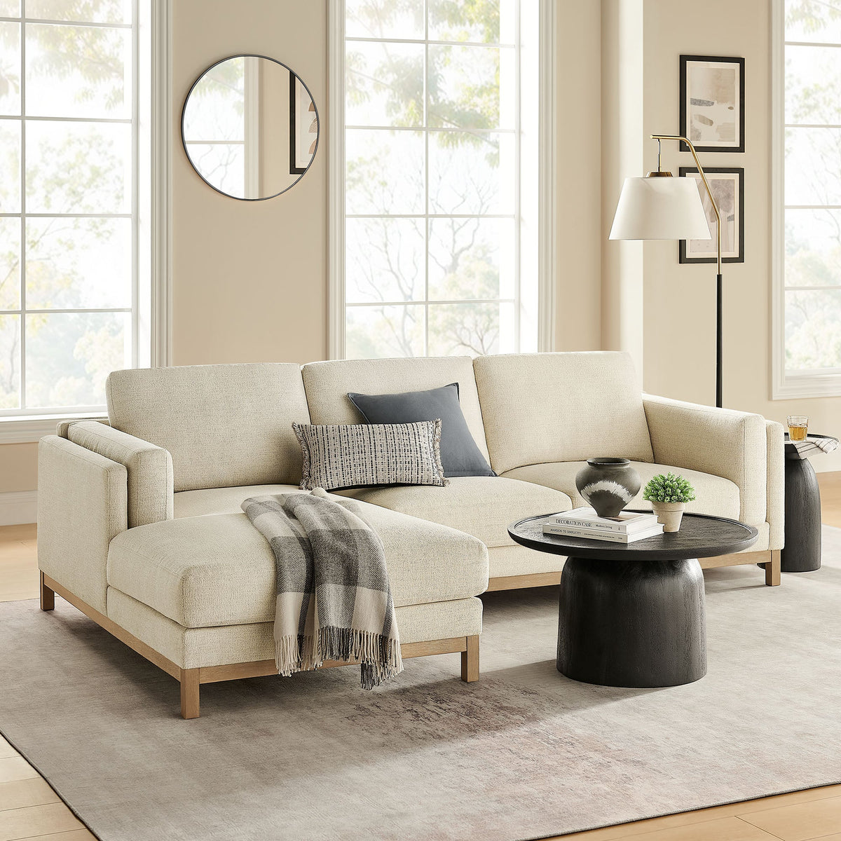 Roscoe Ivory Left-Facing Fabric Sectional Sofa with Chaise - Ornate Home