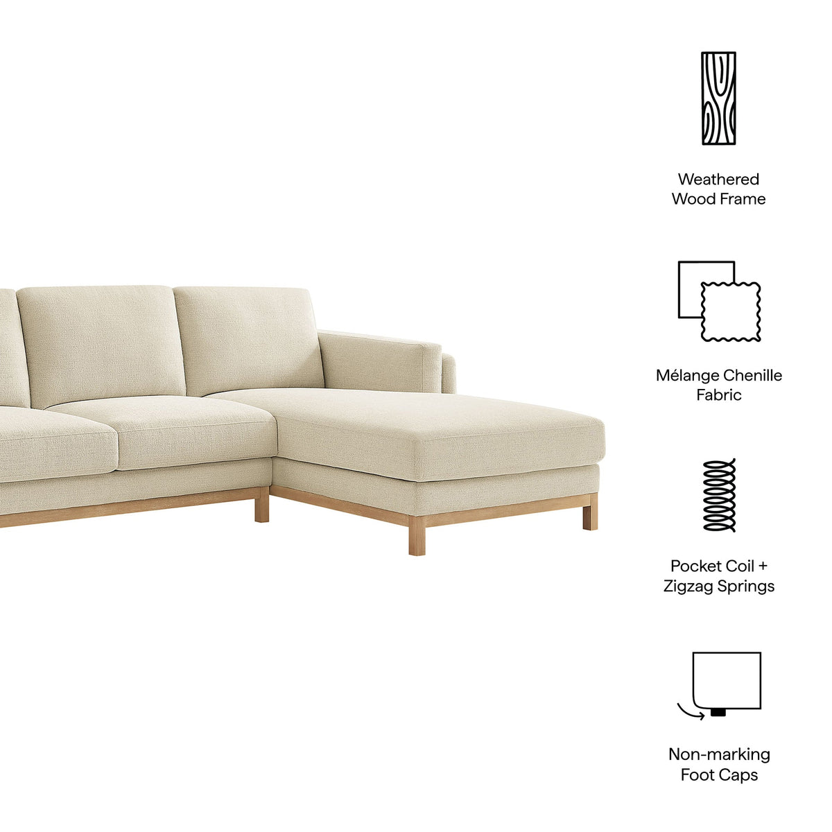 Roscoe Ivory Right-Facing Fabric Sectional Sofa with Chaise - Ornate Home