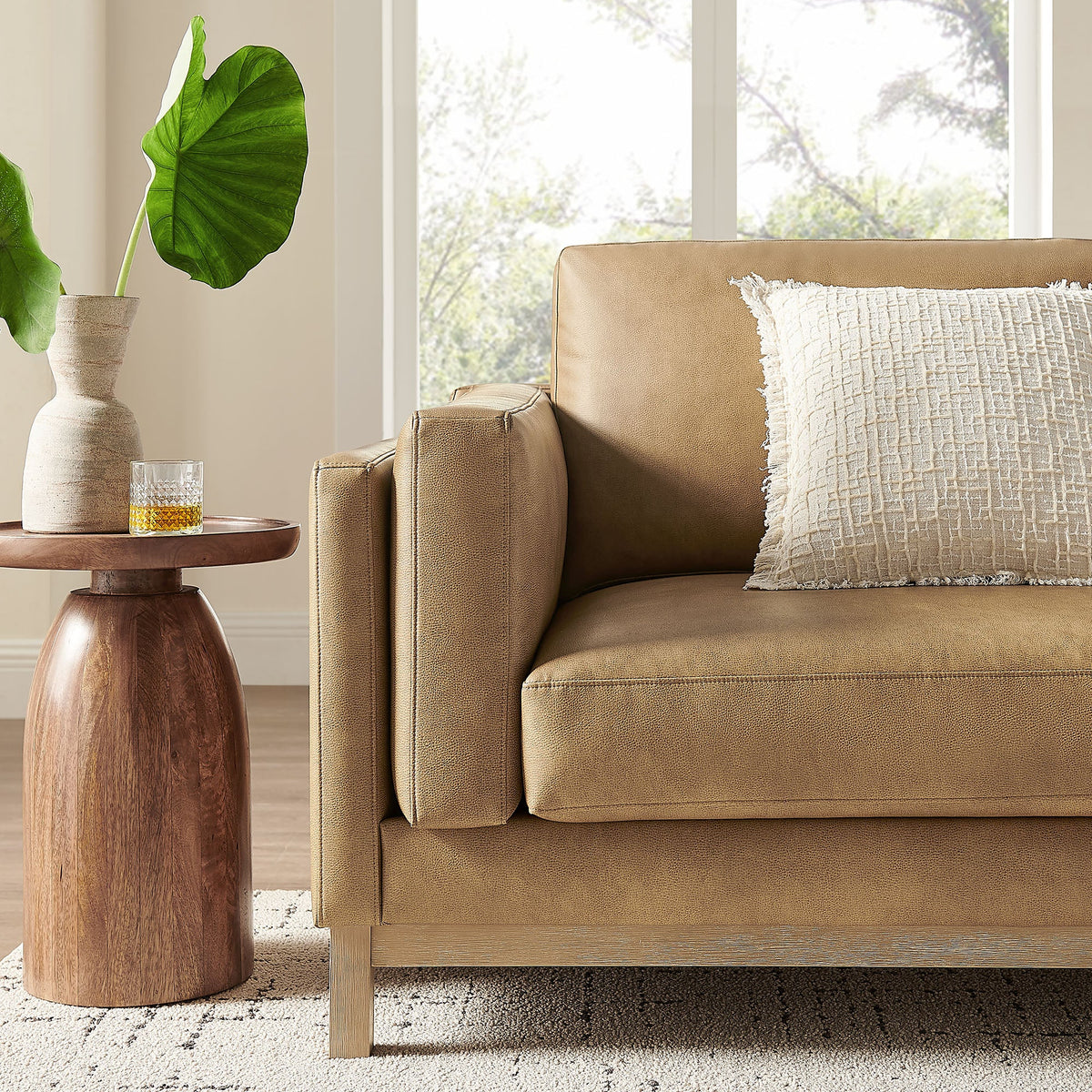 Roscoe Toast 81 inch Vegan Leather Sofa - Ornate Home