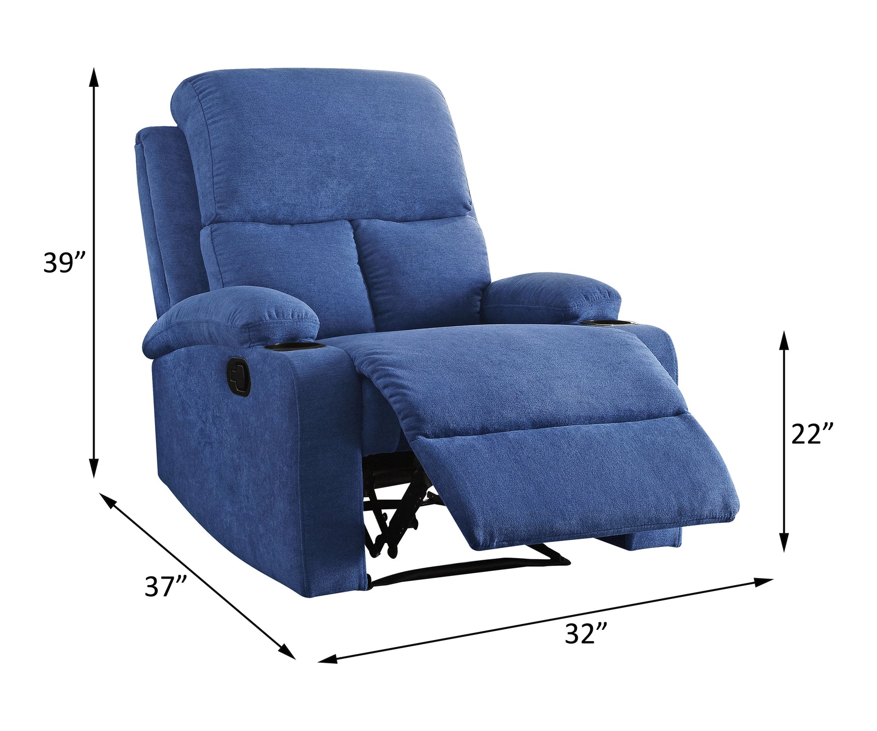 Rosia Blue Velvet Manual Recliner - Ornate Home