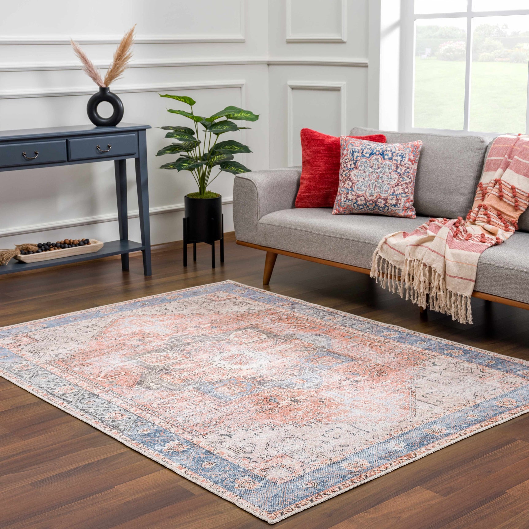 Rosman Distressed Washable Rug - Ornate Home