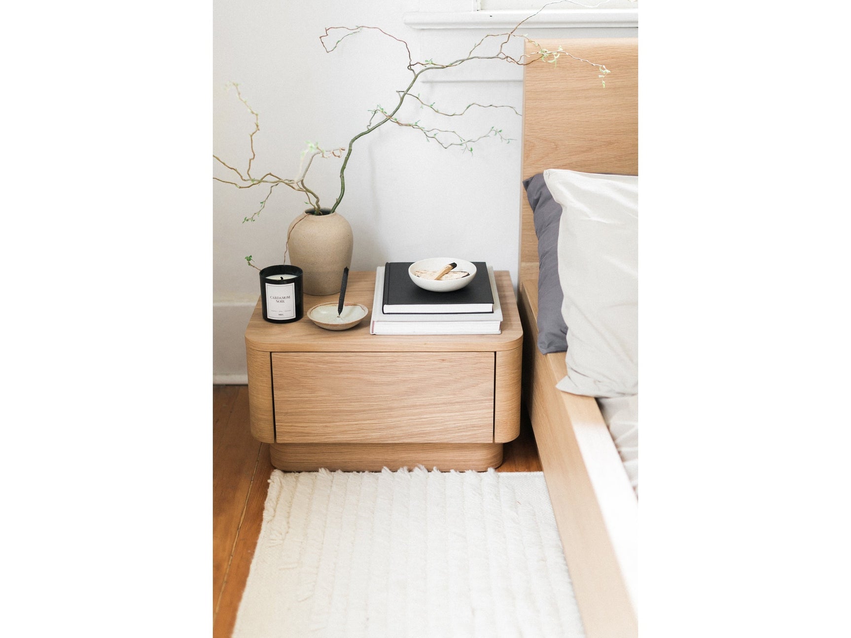 Round Off Light Oak Brown Small Nightstand - Ornate Home