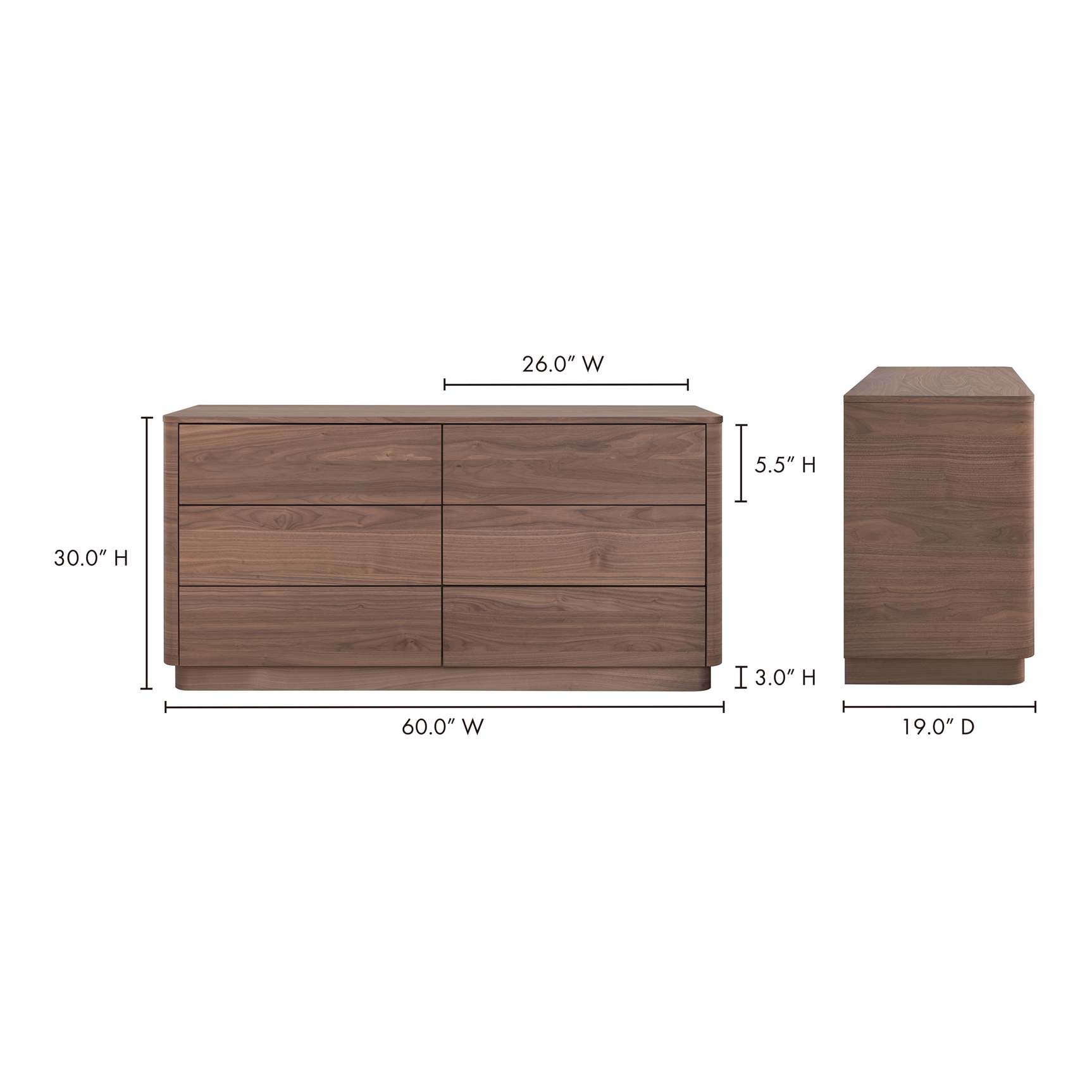 Round Off Walnut BrownDresser - Ornate Home