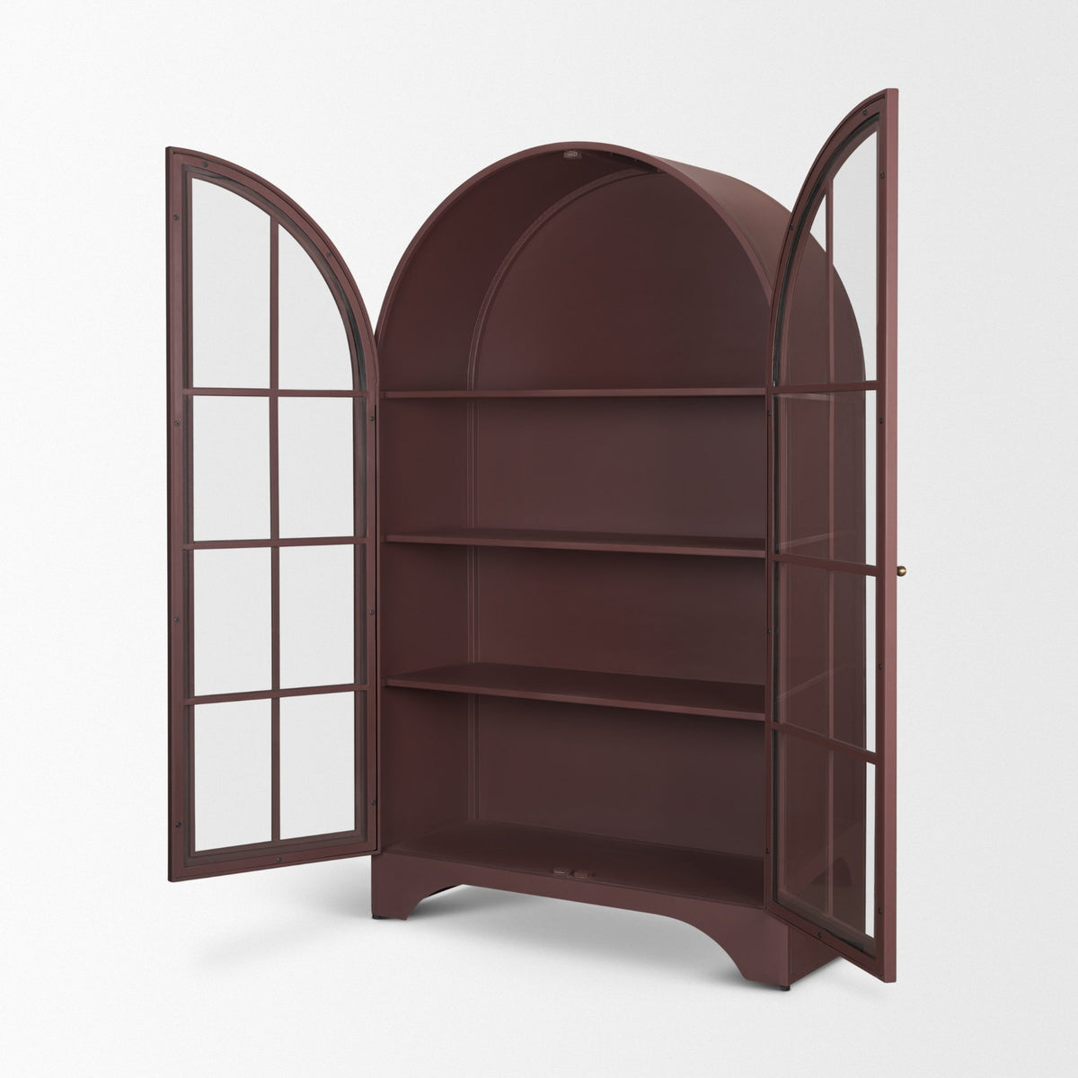 Rousseau Burgundy Arched Curio Cabinet with Glass Doors - Ornate Home