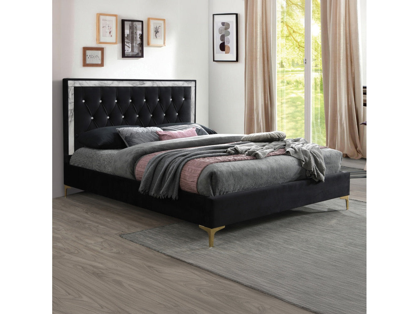 Rowan Black Velvet Upholstered Bed Frame - Ornate Home