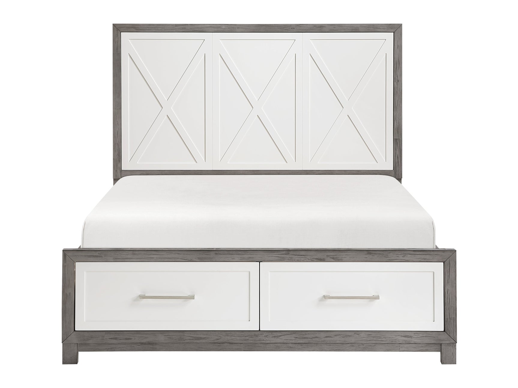 Rowan Ivory / Gray Full Platform Bed w/Footboard Storage - Ornate Home