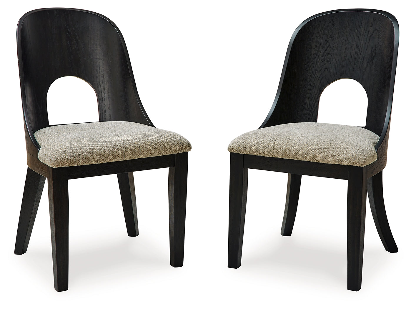 Rowanbeck Black Dining Room Set w/ 2 Fully Upholstered White Armchairs / 7pc (Online Special Price) - Ornate Home