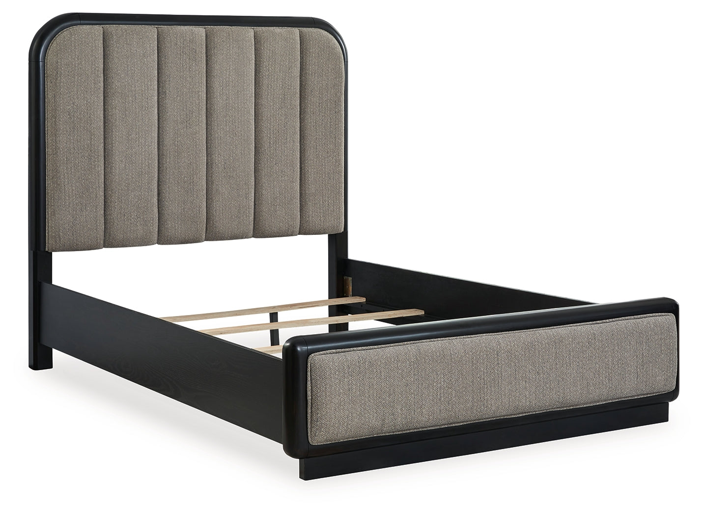Rowanbeck Black Queen Upholstered Panel Bed & Dresser & Mirror (Online Special Price) - Ornate Home