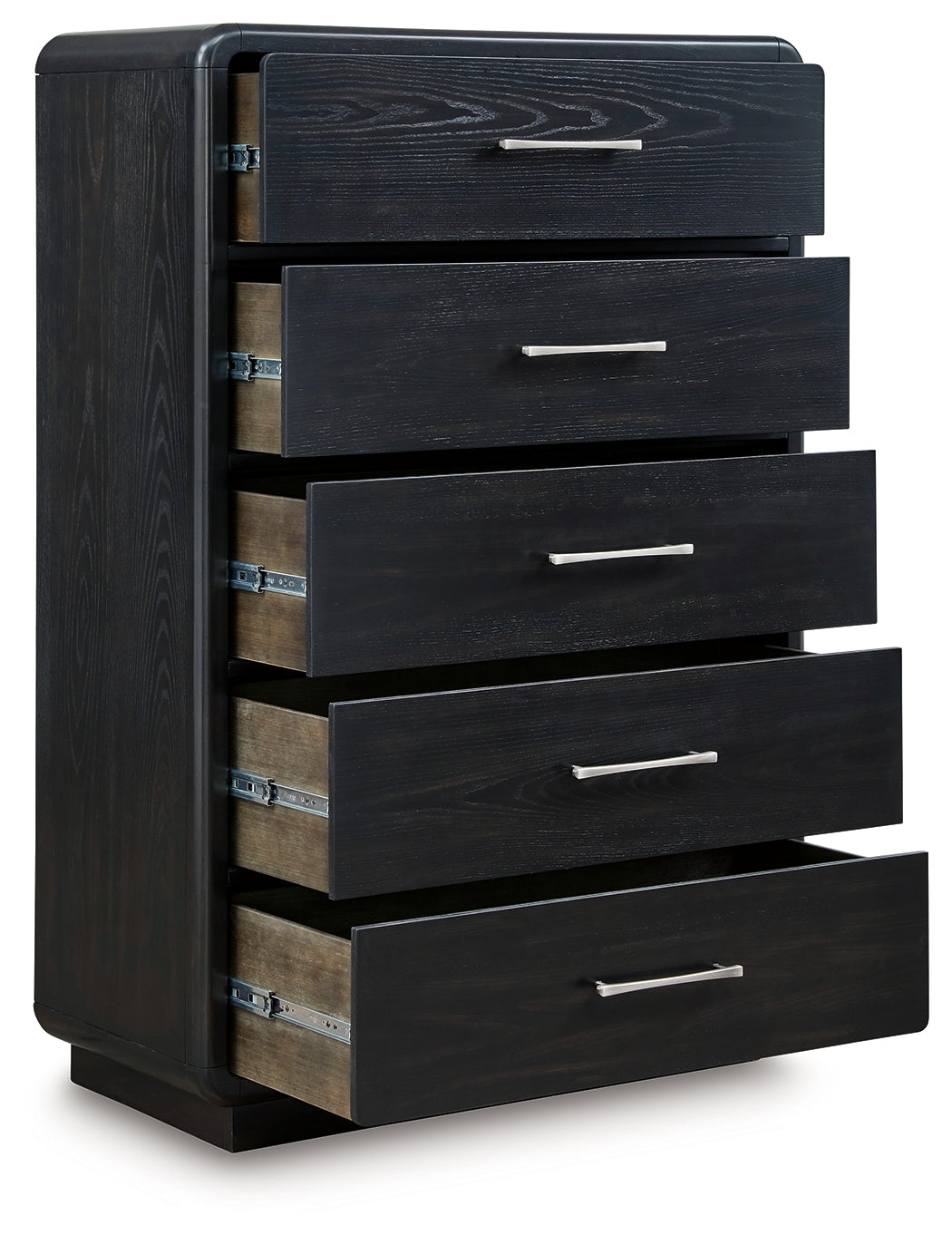 Rowanbeck Gray/Black King Panel Bed, Dresser, Mirror, Chest and Nightstand - Ornate Home