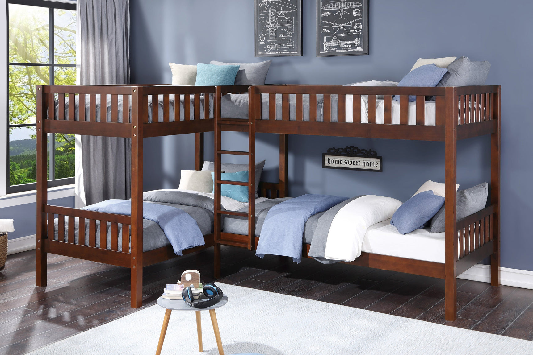 Rowe Dark Cherry Corner Bunk Bed - Ornate Home