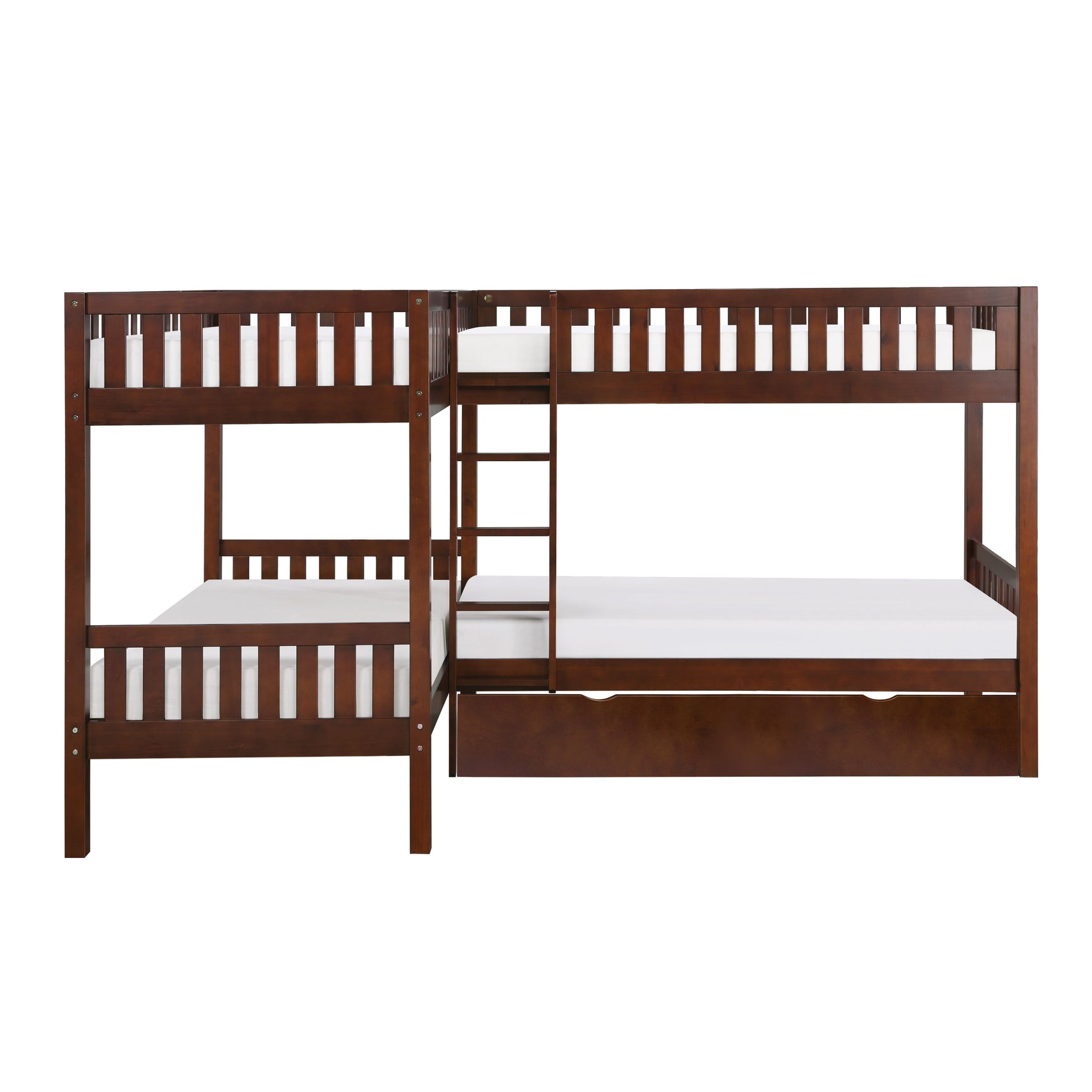 Rowe Dark Cherry Corner Bunk Bed with Twin Trundle - Ornate Home