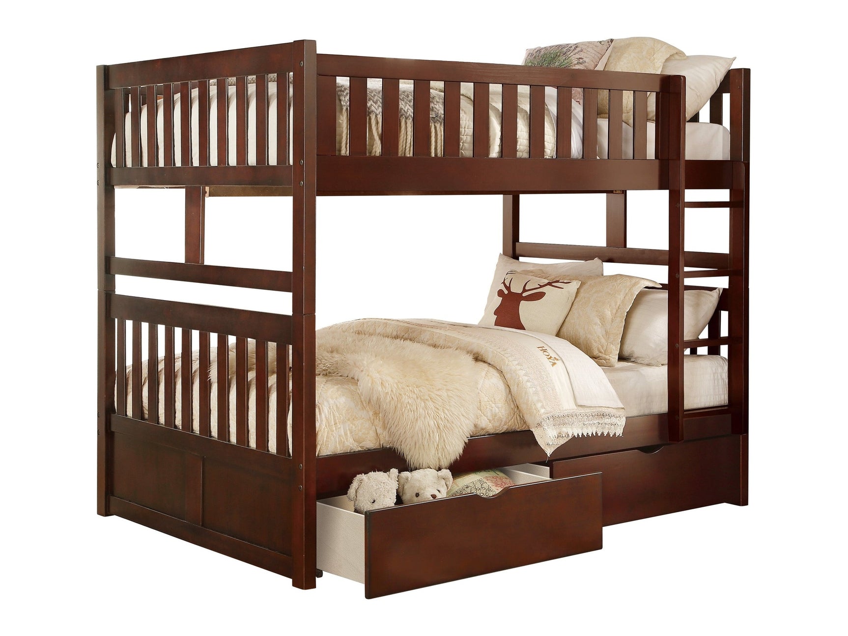 Rowe Dark Cherry Full/Full Bunk Bed With Storage Boxes - Ornate Home