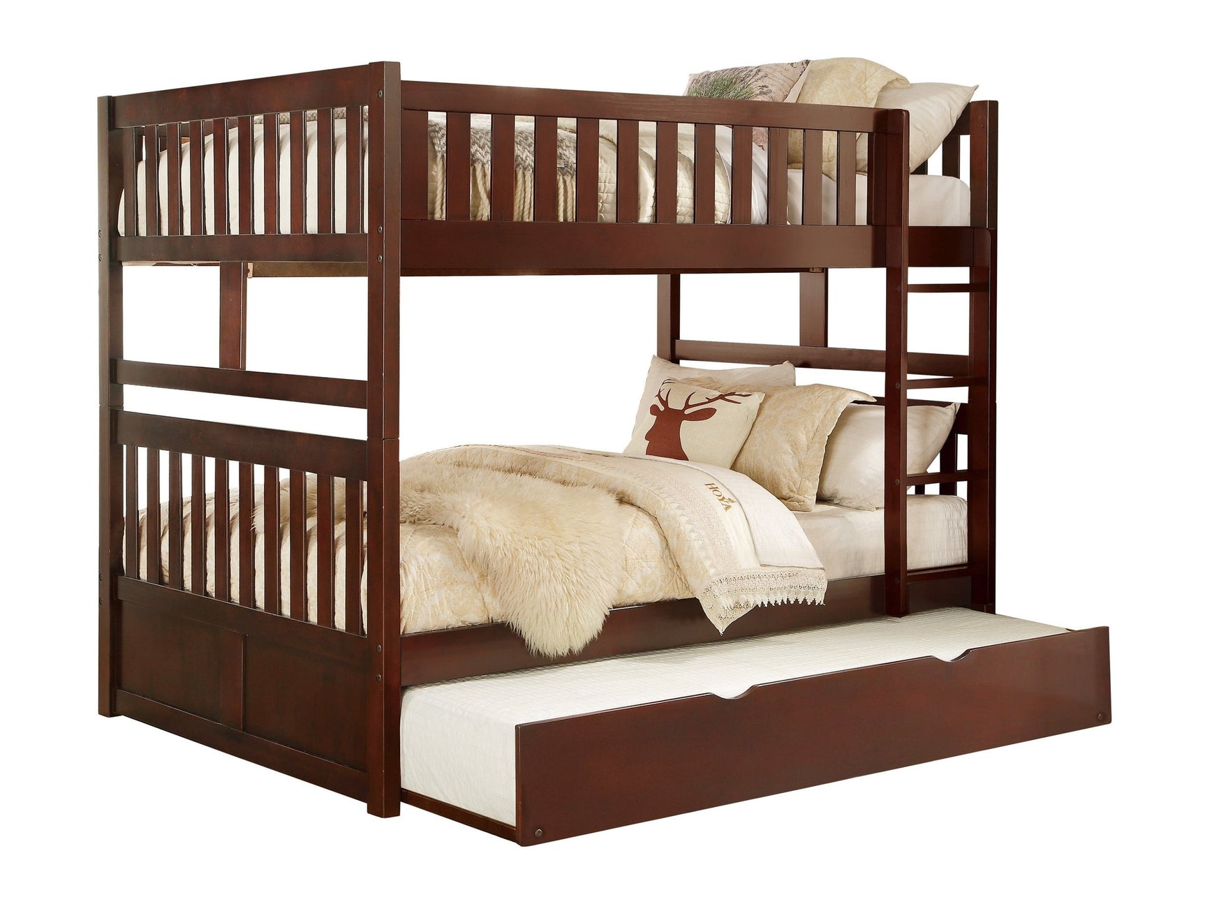 Rowe Dark Cherry Full/Full Bunk Bed with Twin Trundle - Ornate Home