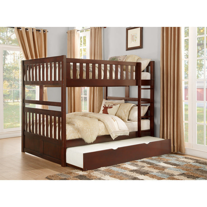 Rowe Dark Cherry Full/Full Bunk Bed with Twin Trundle - Ornate Home