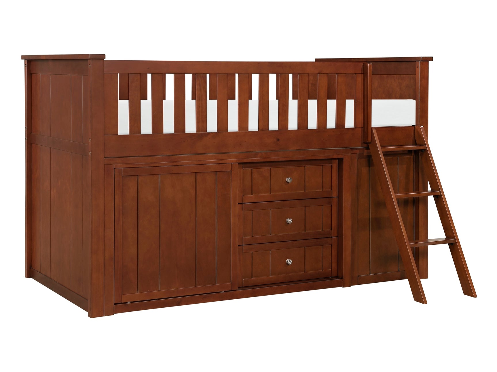 Rowe Dark Cherry Low Loft Bunk with Bookcase & 2 Dressers - Ornate Home