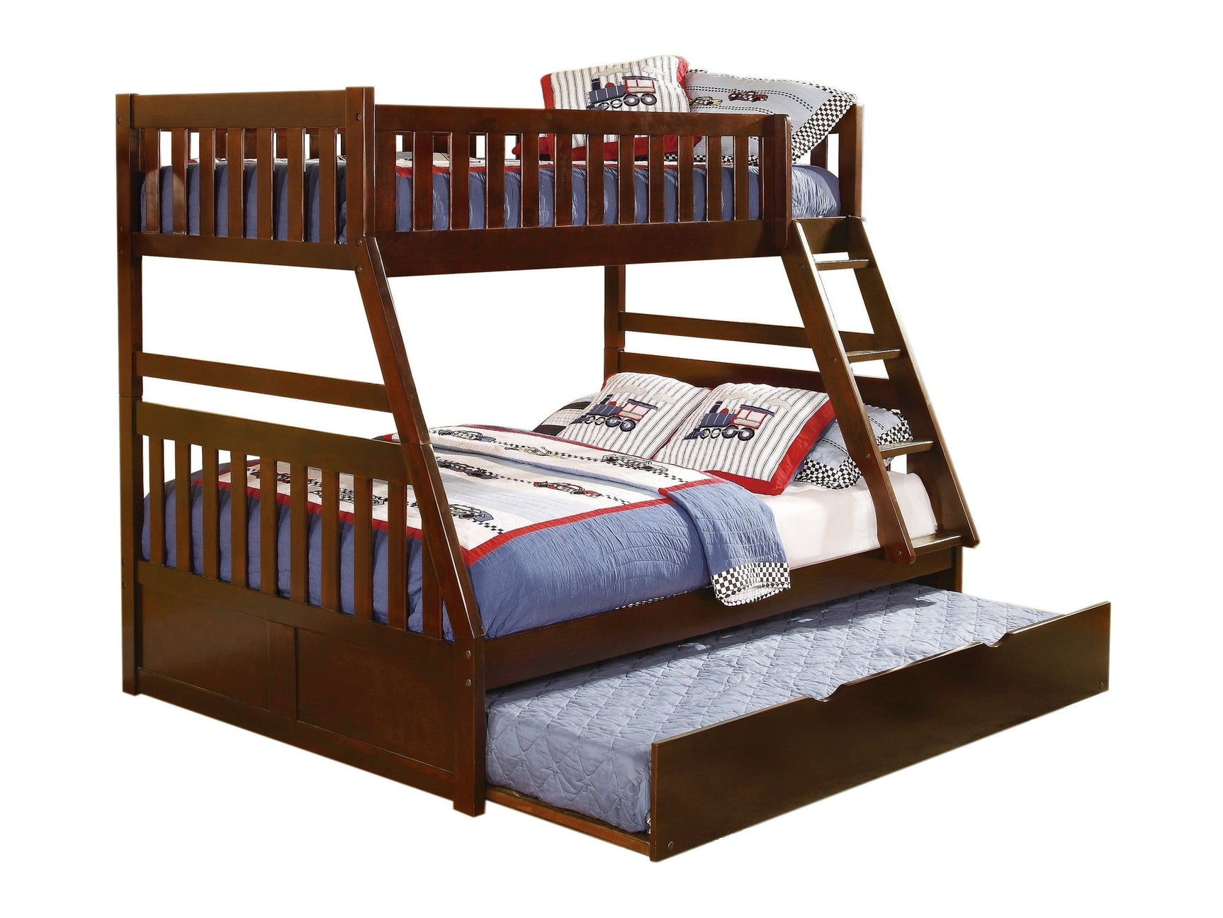 Rowe Dark Cherry Twin/Full Bunk Bed with Twin Trundle - Ornate Home