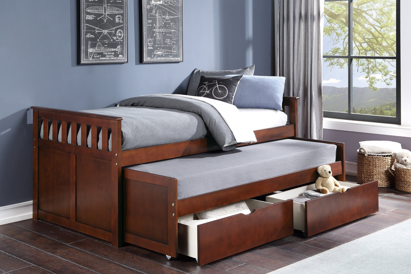 Rowe Dark Cherry Twin/Twin Bed with Storage Boxes - Ornate Home