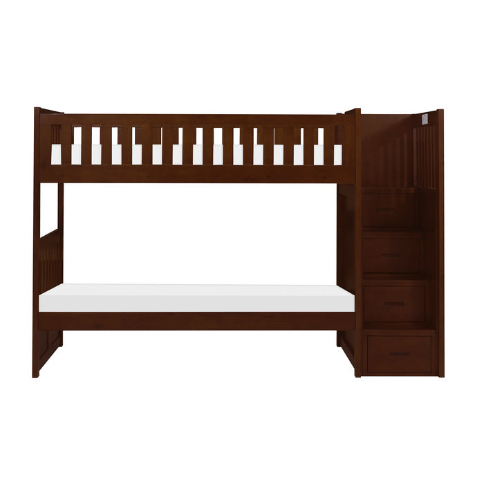 Rowe Dark Cherry Twin/Twin Step Bunk Bed - Ornate Home