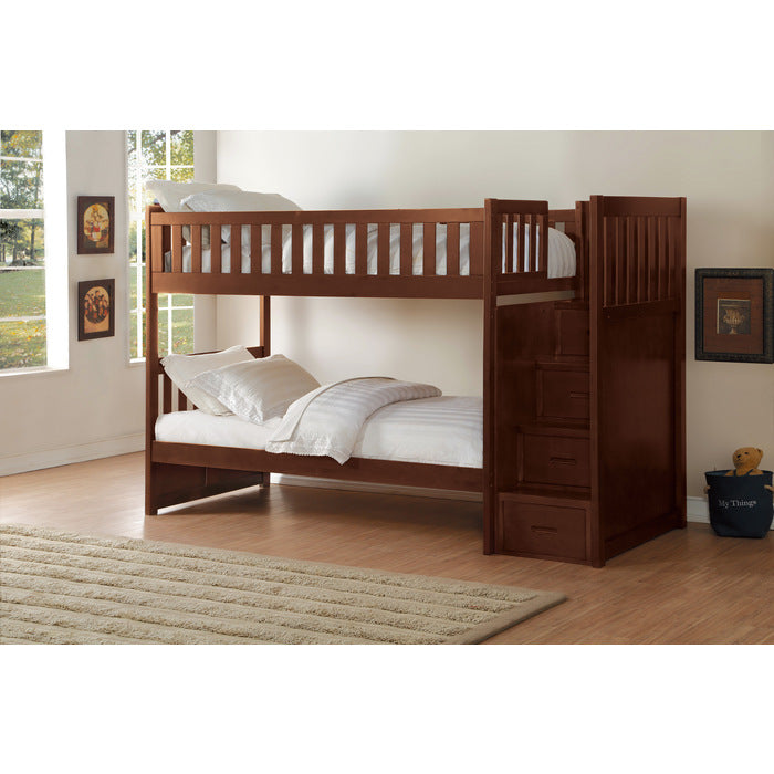 Rowe Dark Cherry Twin/Twin Step Bunk Bed - Ornate Home