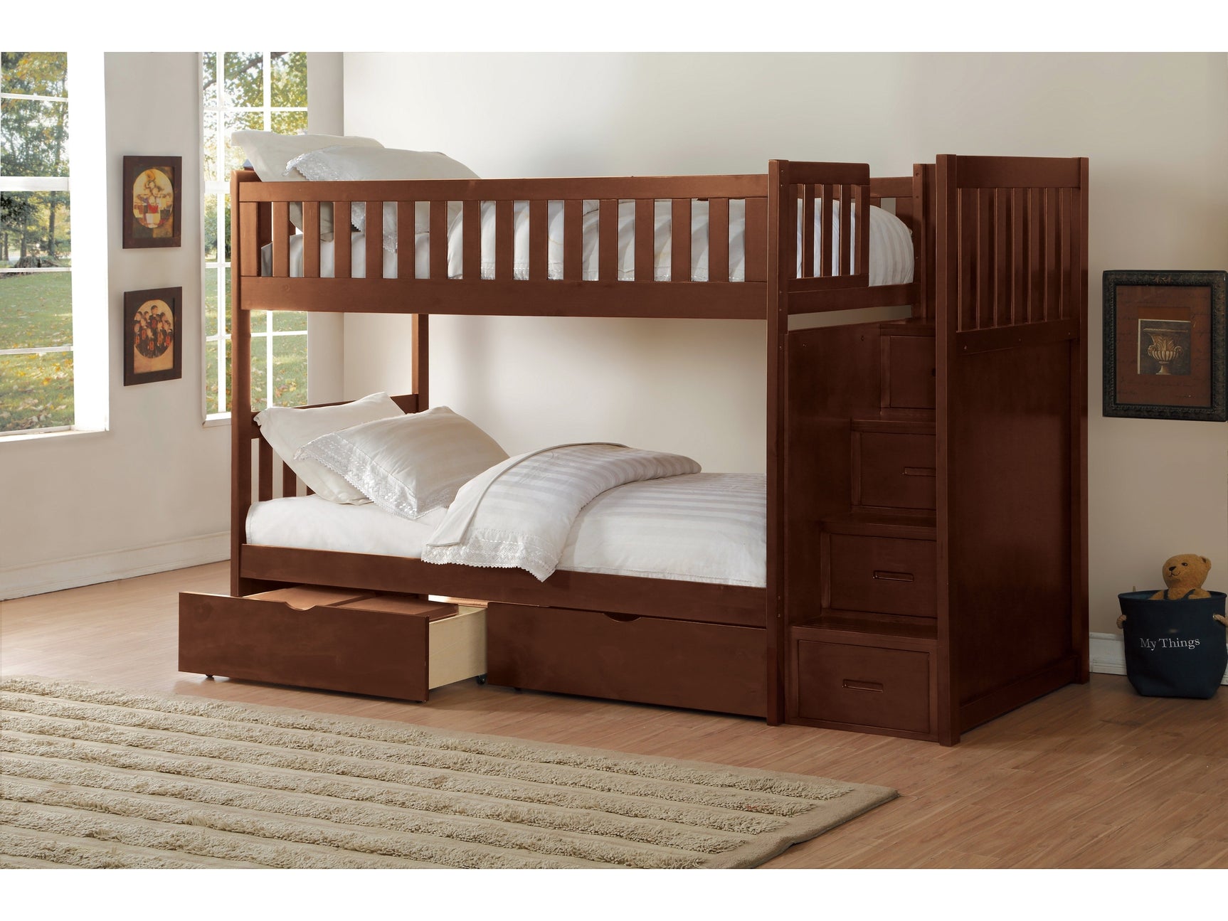 Rowe Dark Cherry Twin/Twin Step Bunk Bed - Ornate Home