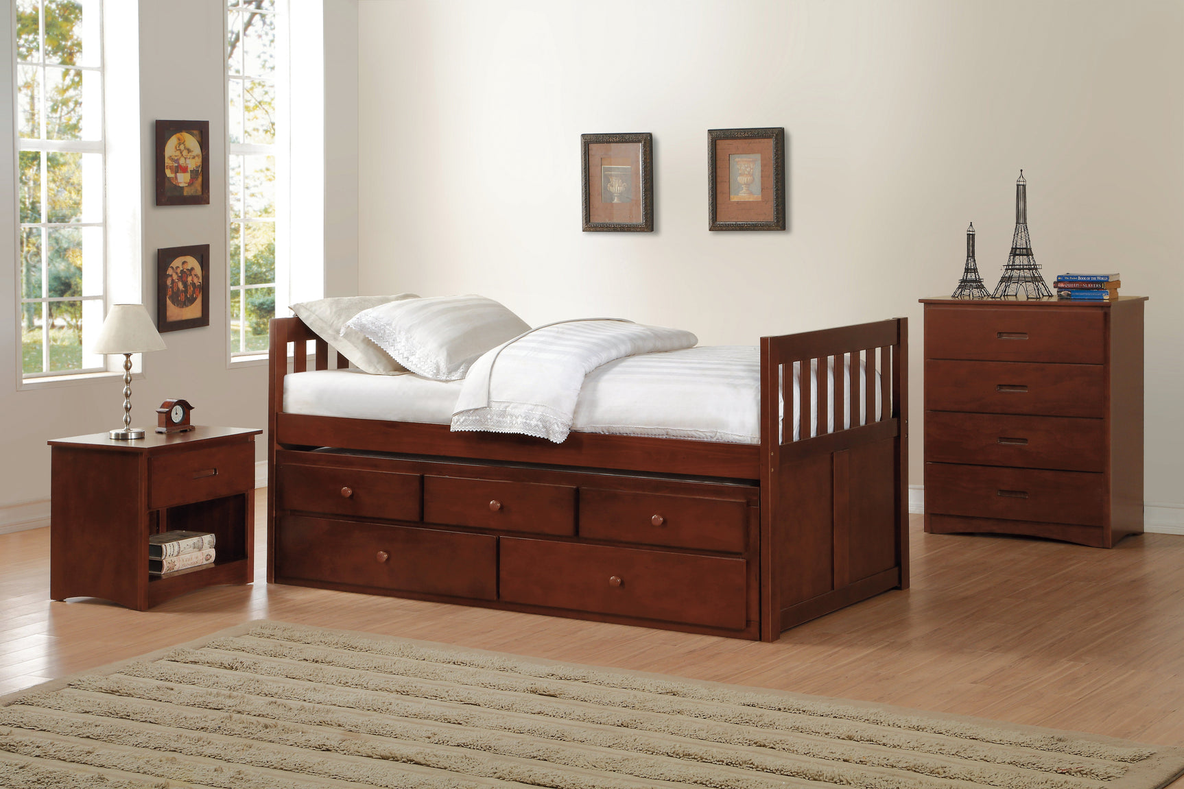 Rowe Dark Cherry Twin/Twin Trundle Bed - Ornate Home