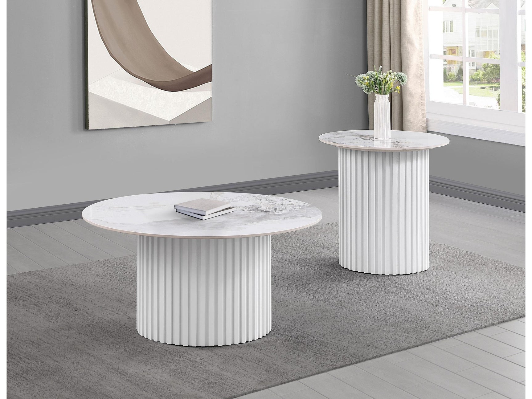 Rowena White Faux Marble 2-piece Coffee and End Table Set - Ornate Home