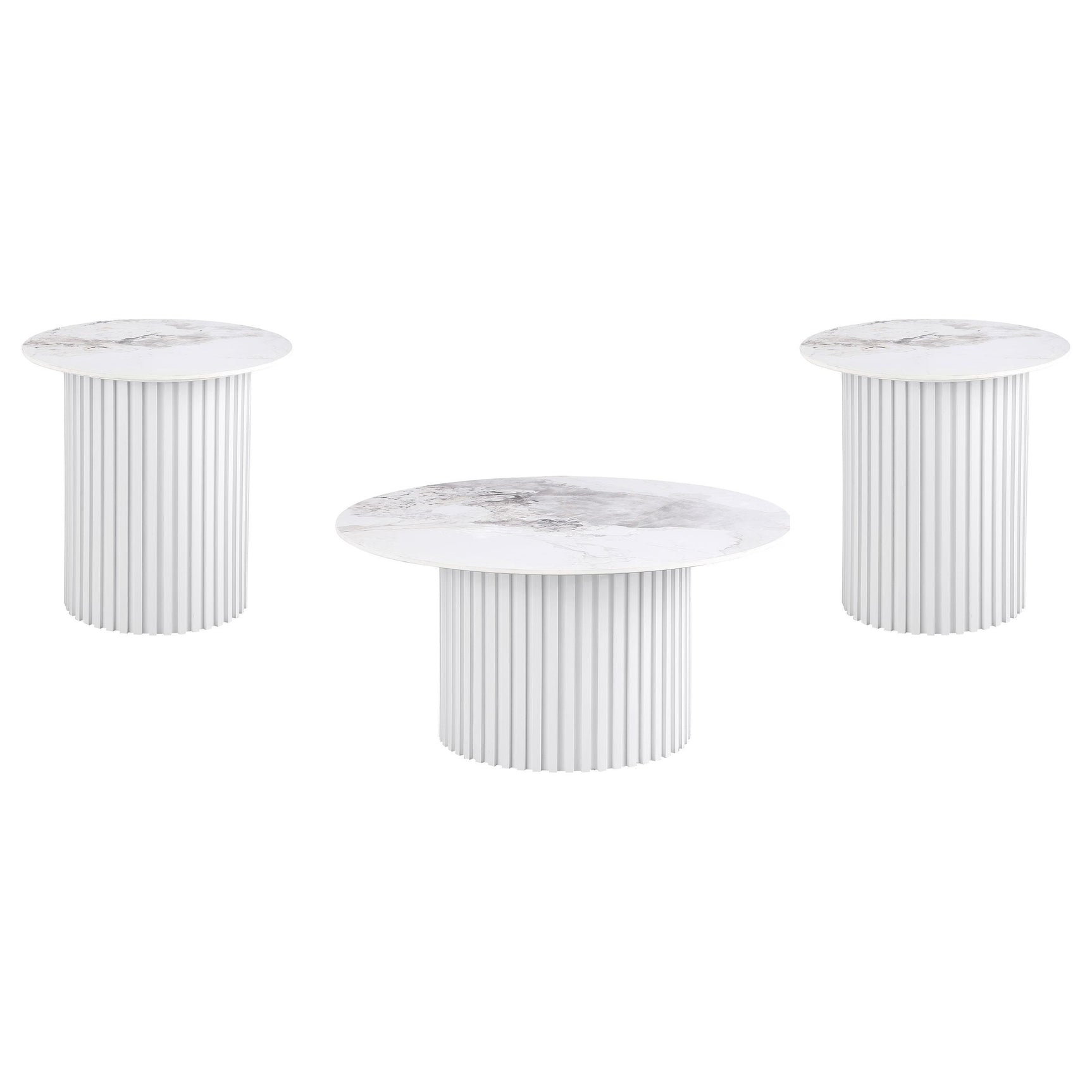 Rowena White Faux Marble 3-piece Coffee and End Table Set - Ornate Home