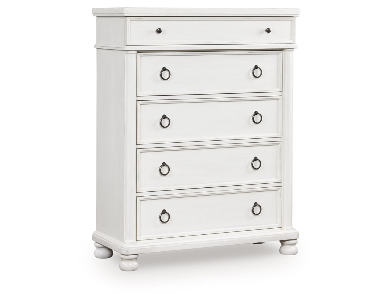 Rowlenstown Antique White Five Drawer Chest - Ornate Home