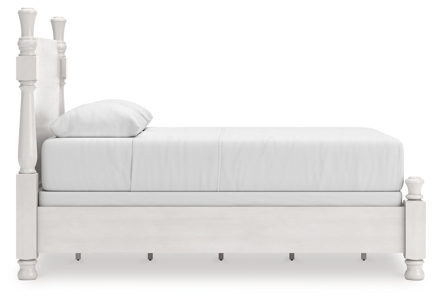 Rowlenstown Antique White Queen Poster Bed, Dresser and Mirror - Ornate Home