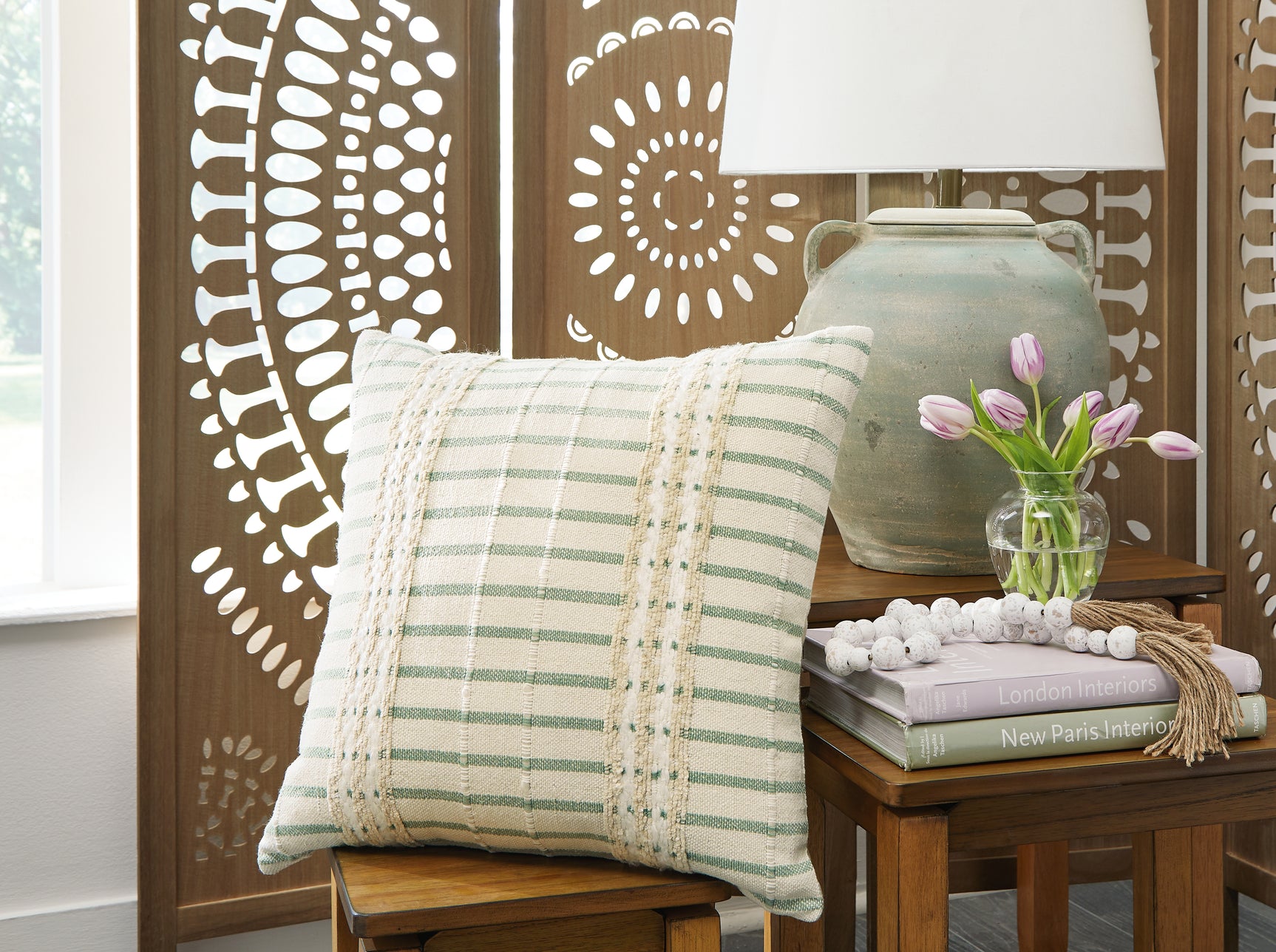 Rowton White/Green Pillow (Online Special Price) - Ornate Home