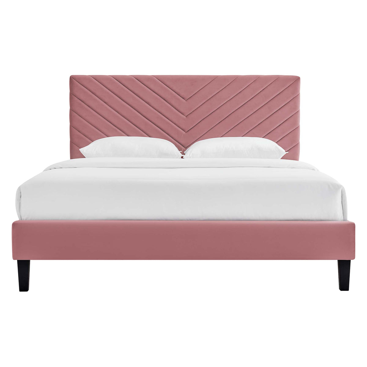 Roxanne Dusty Rose Tapered Wood Leg Performance Velvet Queen Platform Bed - Ornate Home