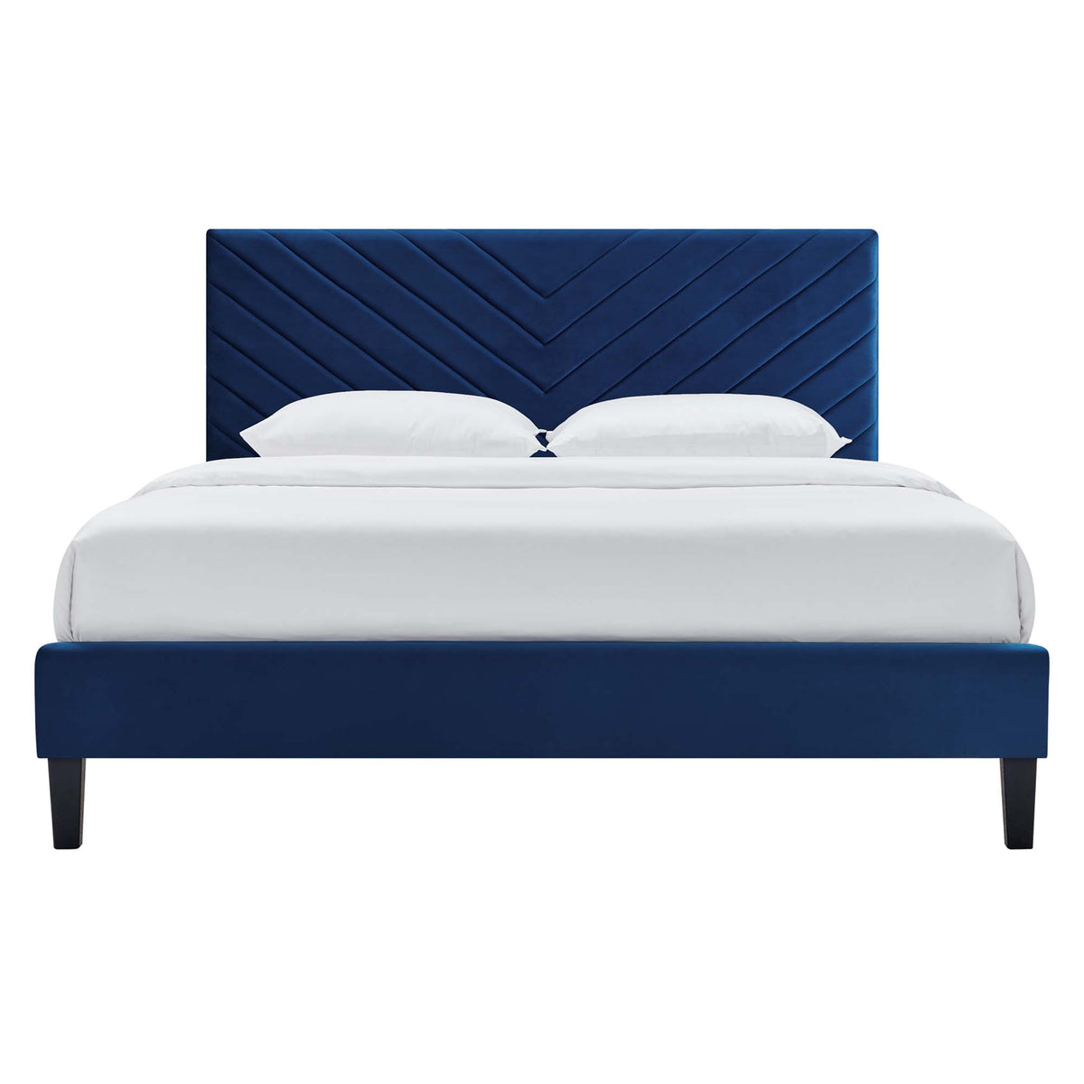 Roxanne Navy Performance Velvet Full Platform Bed - Ornate Home
