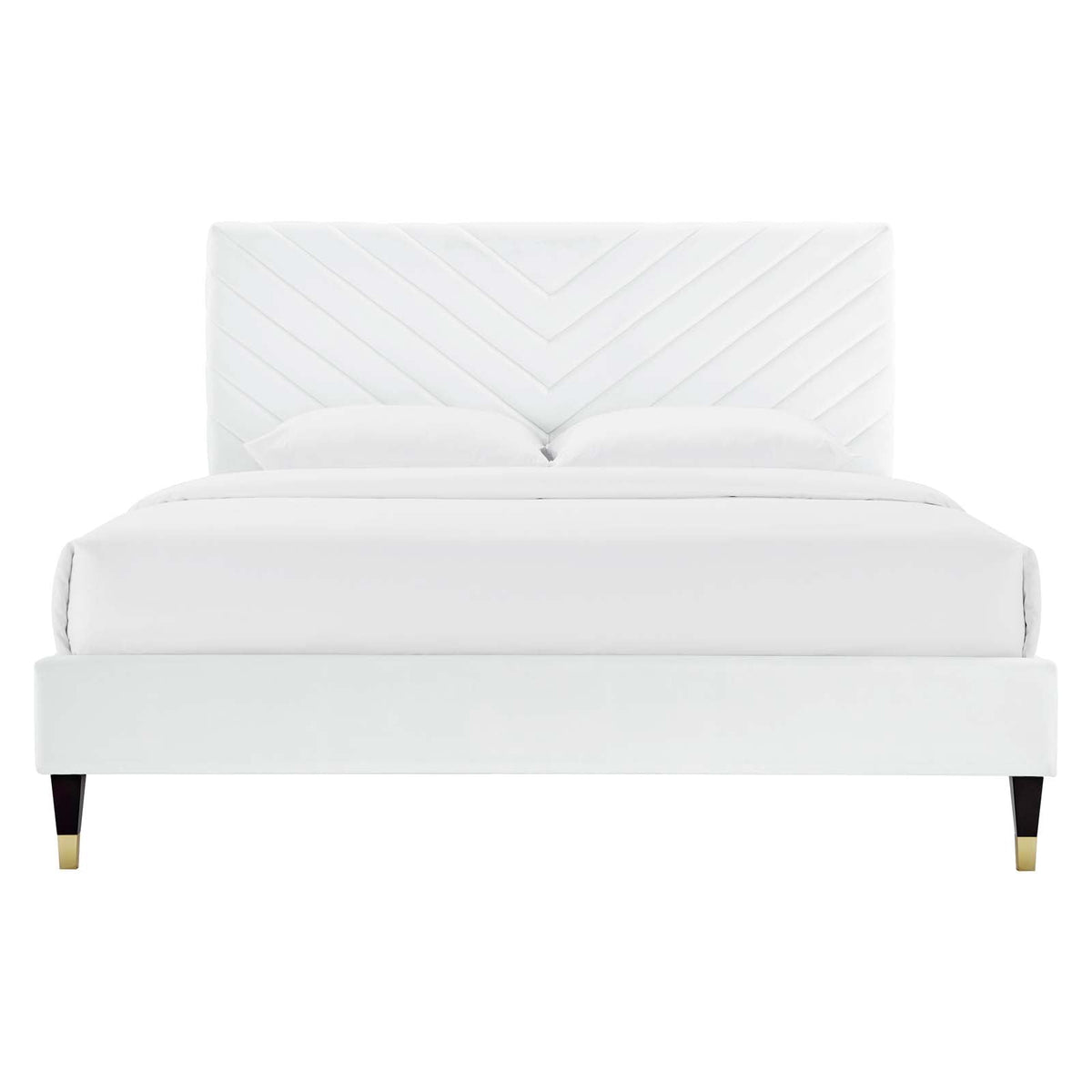 Roxanne White Performance Velvet Queen Platform Bed - Ornate Home