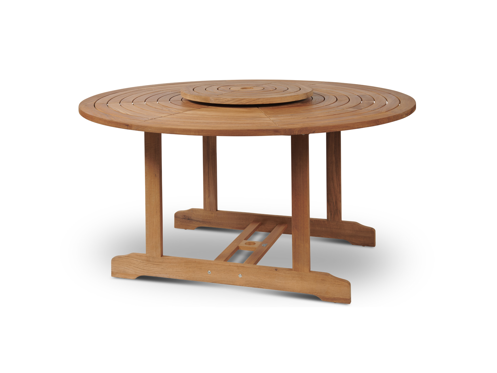 Royal 59-inch Round Teak Outdoor Dining Table with Lazy Susan and Umbrella Hole - Ornate Home