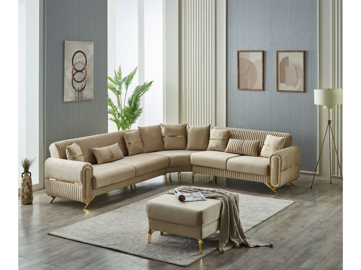 Royal Beige Convertible Sectional Sofa - Ornate Home